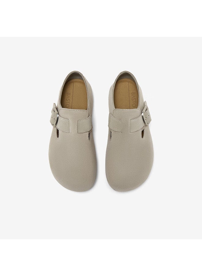 Basto [vanilla Mousse] 25 Autumn Mall Genuine Leather Full-coverage Thick-soled Birkenstock Style Height-increasing Women's Loafers Gray 37 - Image 2