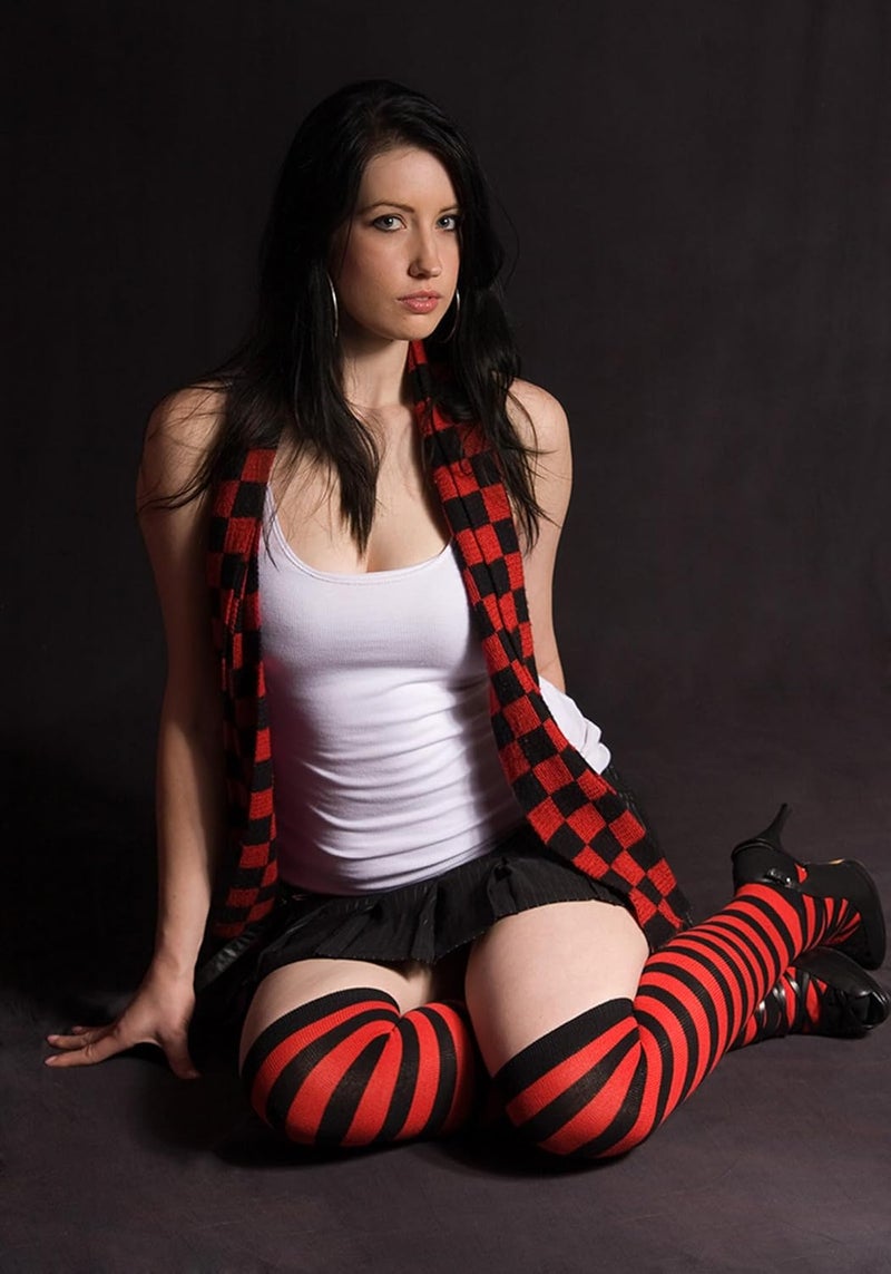 DAZCOS Striped Thigh High Socks Elastic Over The Knee Knit Stockings Leg Warmers for Christmas - Image 4