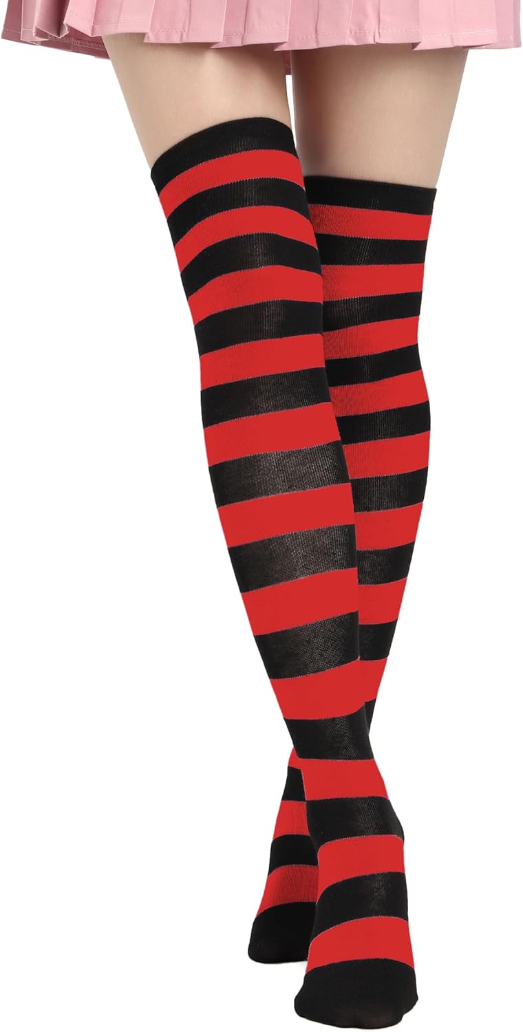 DAZCOS Striped Thigh High Socks Elastic Over The Knee Knit Stockings Leg Warmers for Christmas - Image 1