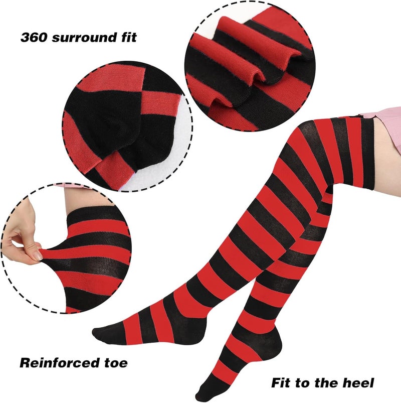 DAZCOS Striped Thigh High Socks Elastic Over The Knee Knit Stockings Leg Warmers for Christmas - Image 2