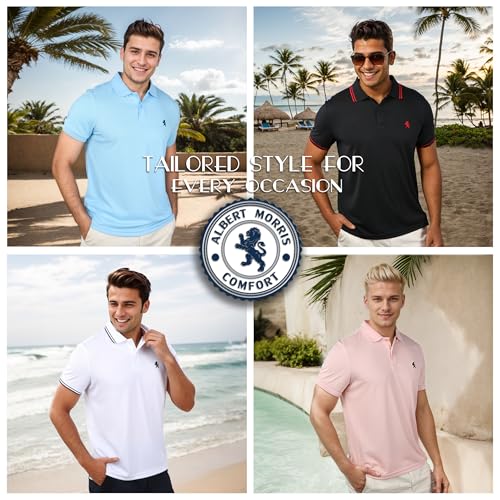 Albert Morris Mens Striped Short Sleeve Polo Shirts 4 Pack - Regular Fit - Multicolor - Amuse Collection - X-Large - Image 2