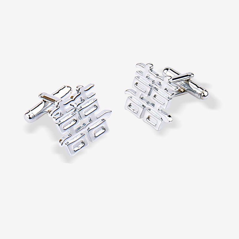 Wedding Double Happiness Tie Clip and Cufflinks Set