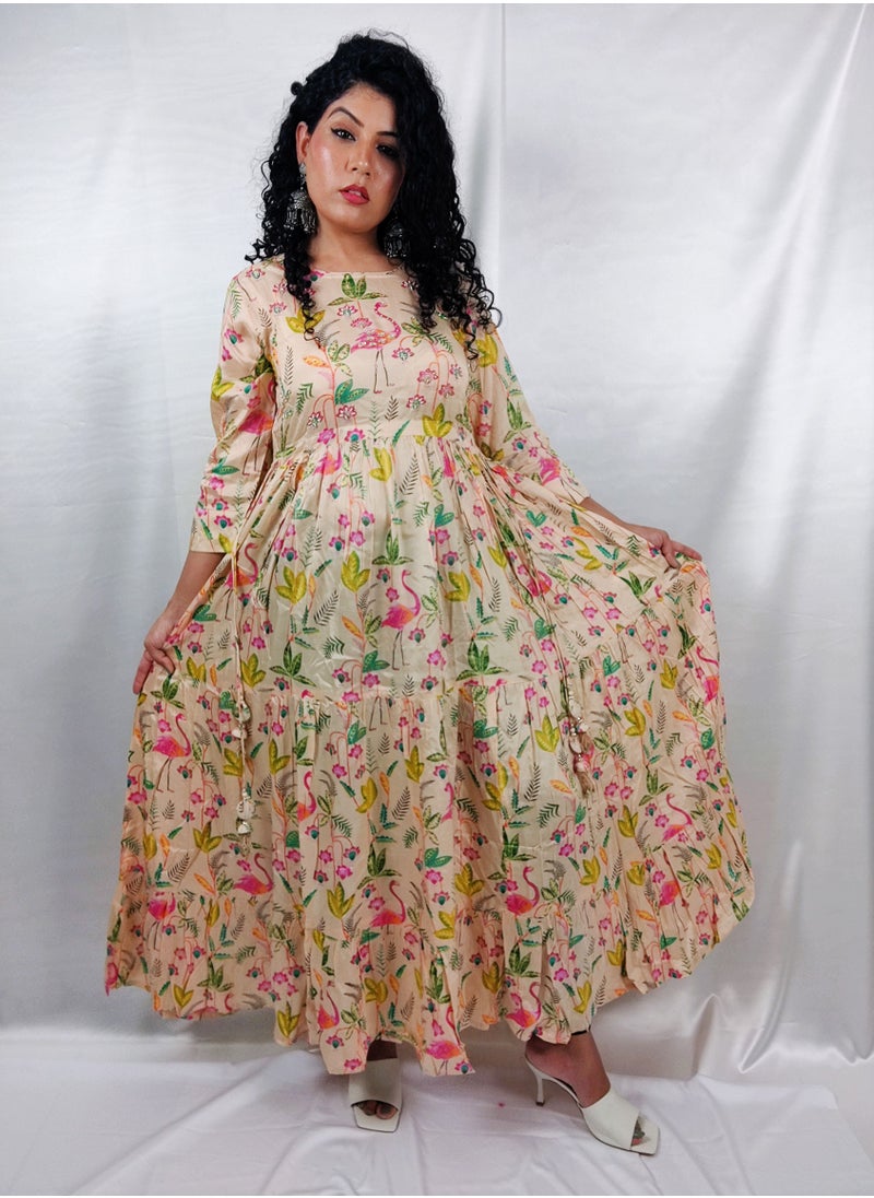 PRIYA’S PANACHE - PRIYA'S PANACHE Stylish Vibrant Muslin Printed Flared Gown - Designer Festival Traditional Ethnic Indian Partywear For Women - Image 1