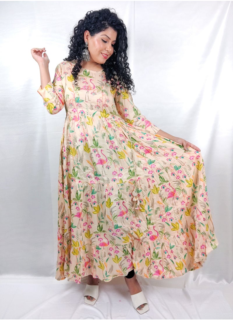 PRIYA’S PANACHE - PRIYA'S PANACHE Stylish Vibrant Muslin Printed Flared Gown - Designer Festival Traditional Ethnic Indian Partywear For Women - Image 1
