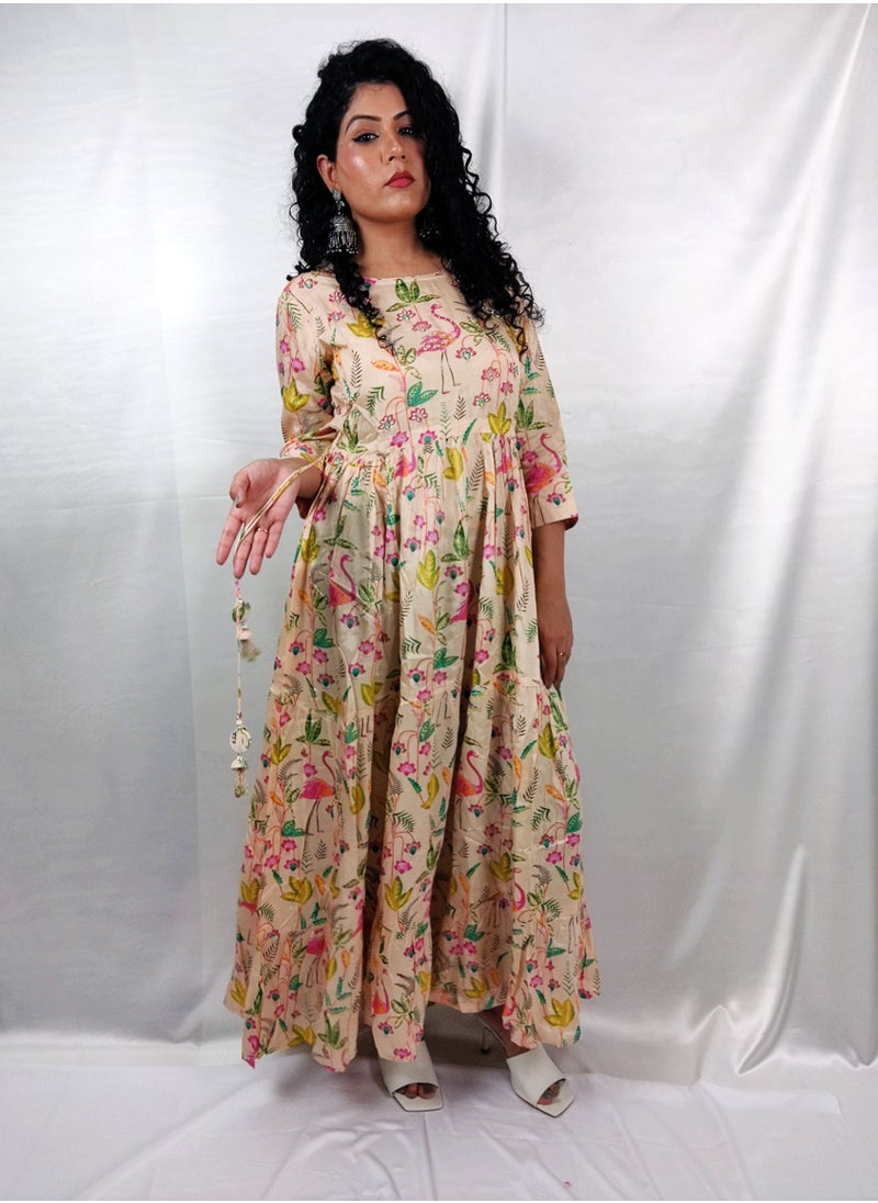 PRIYA’S PANACHE - PRIYA'S PANACHE Stylish Vibrant Muslin Printed Flared Gown - Designer Festival Traditional Ethnic Indian Partywear For Women - Image 1