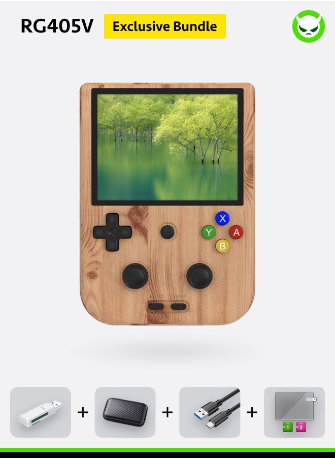 ANBERNIC  Anbernic RG405V Game Console 4-inch IPS Touch Screen 640*480 Android 12 Unisoc Tiger T618 5500mAh 5G WiFi BT Heat Dissipation 26 Emulators Gift Package【Wood-128G with 20,000 Games Pre-installed】  - Image 1