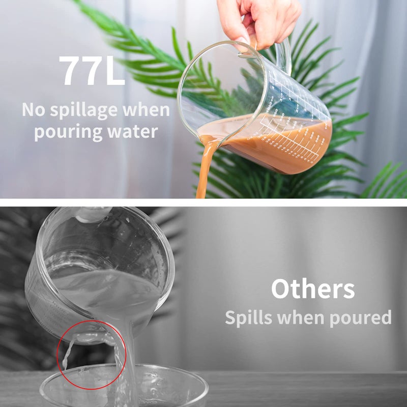 77L Glass Measuring Cup, [Insulated handle, V-Shaped Spout], High Borosilicate Glass Measuring Cup for Kitchen or Restaurant, Easy To Read, 1000 ML (1 Liter, 4 Cup) - Image 2