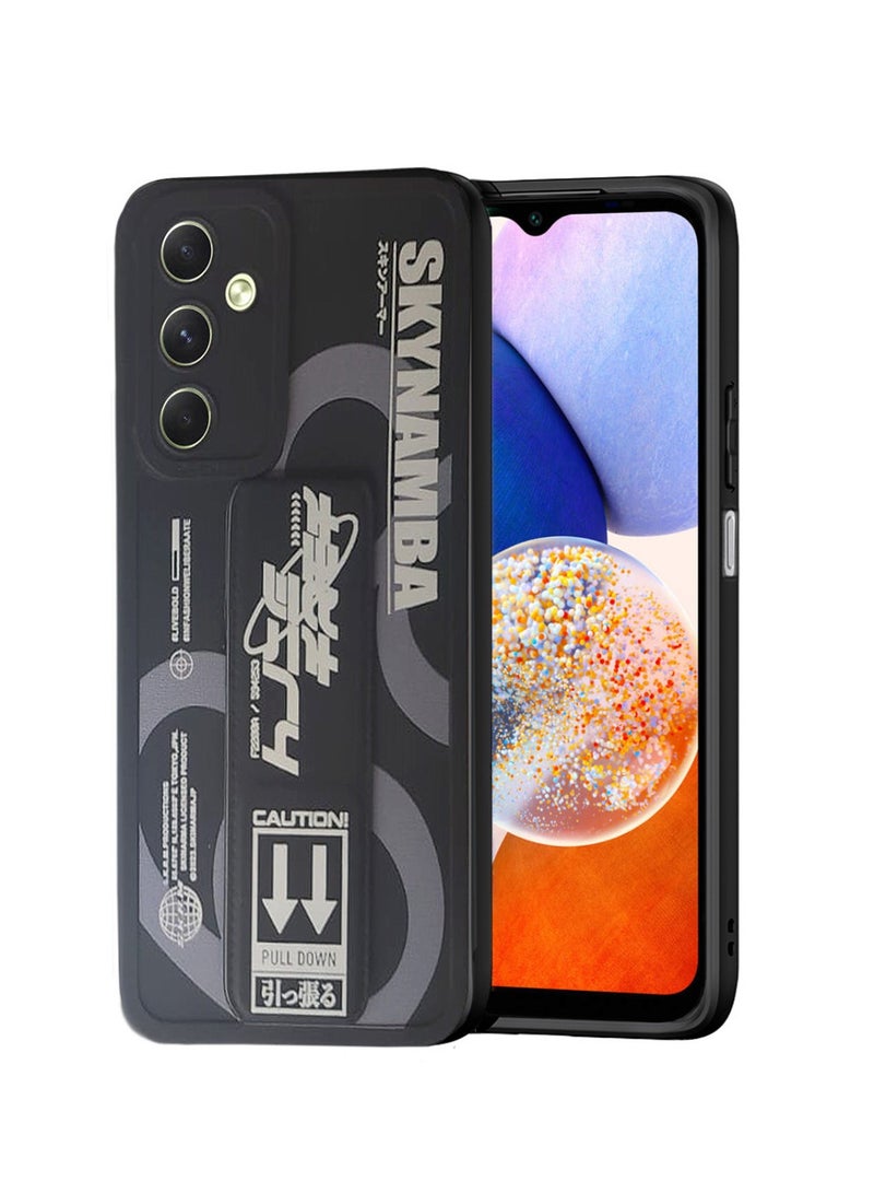 Techie Aesthetic Fashion Silicone with Magnetic Secure Hand Grip Case Cover for Samsung Galaxy A14 5G – Black - Image 1