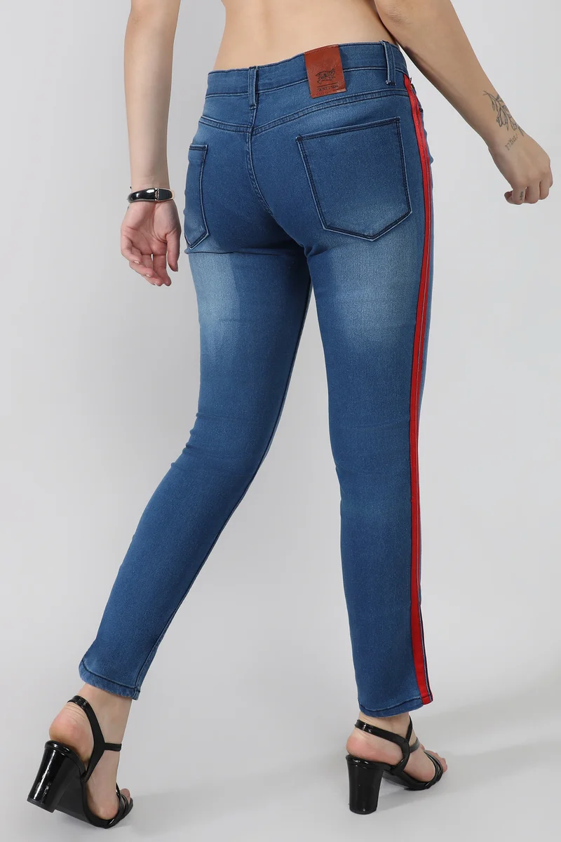 Pinacolada  Women's Blue Contrast Side-Striped Denim Jeans for Women | Best Price UAE
