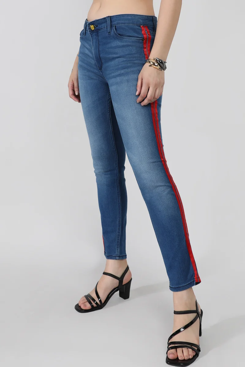 Pinacolada  Women's Blue Contrast Side-Striped Denim Jeans for Women | Best Price UAE