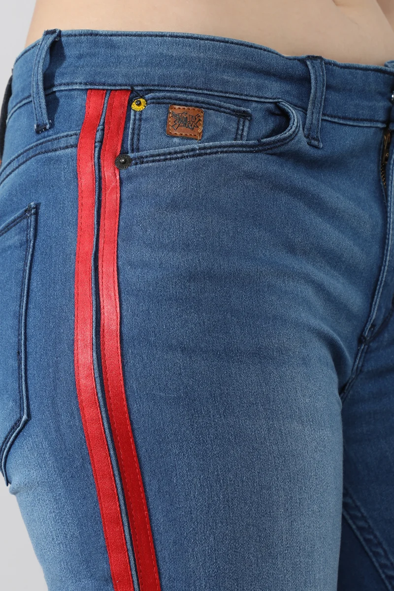 Pinacolada  Women's Blue Contrast Side-Striped Denim Jeans for Women | Best Price UAE