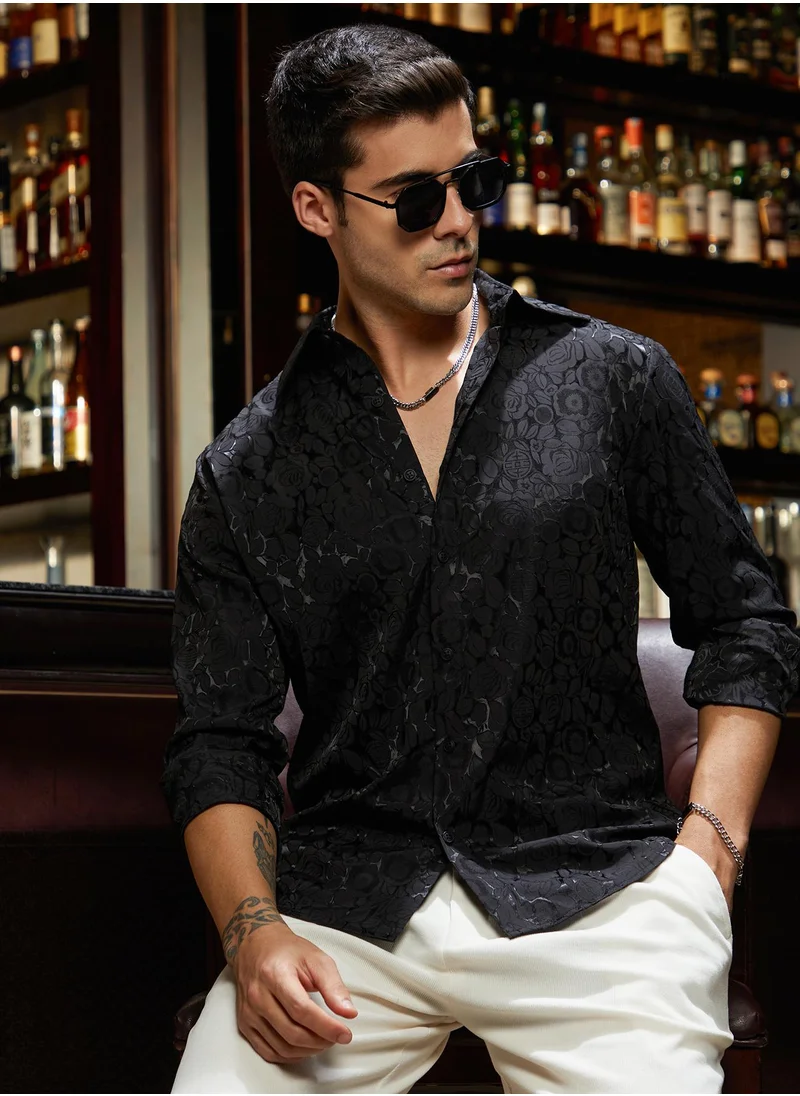 كامبوس سوترا Men's Onyx Black Rose-Tactile Shirt