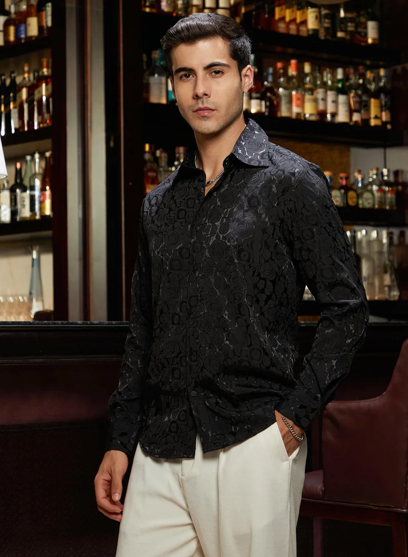 كامبوس سوترا Men's Onyx Black Rose-Tactile Shirt