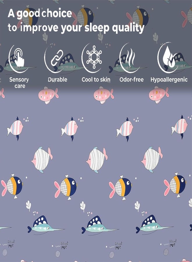 FRESH FROM LOOM Glace Cotton Wrinkle Free Soft Hypoallergenic Bed Sheet | Cartoon Printed Single Bedsheet For Kids With One Pillow Cover (60X90 Inches/Fish/Blue), 144 tc - Image 4