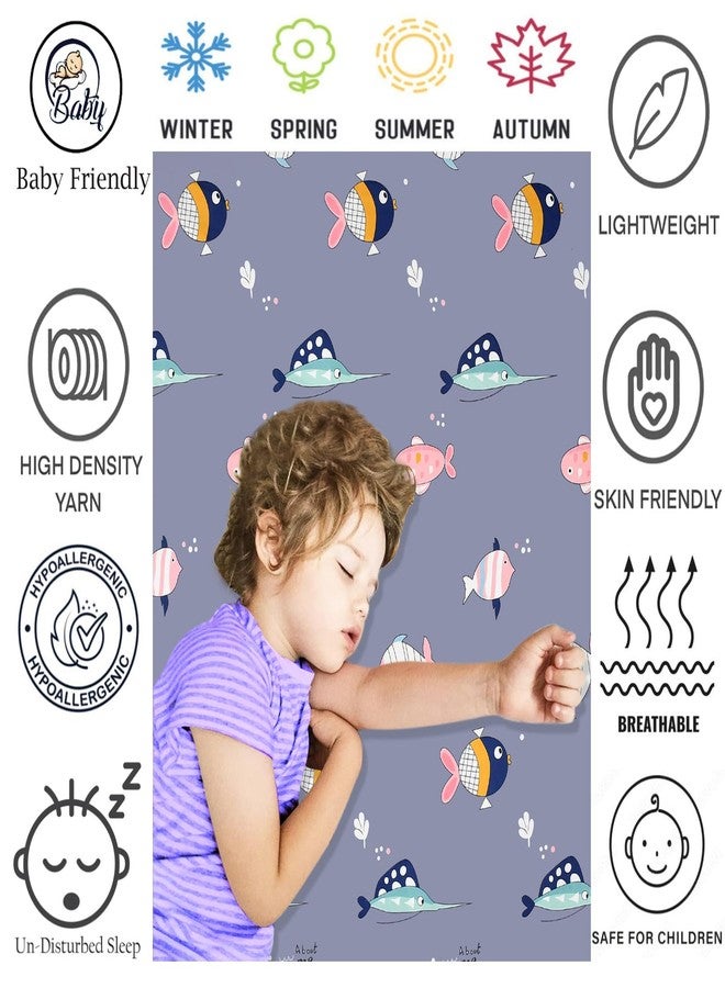 FRESH FROM LOOM Glace Cotton Wrinkle Free Soft Hypoallergenic Bed Sheet | Cartoon Printed Single Bedsheet For Kids With One Pillow Cover (60X90 Inches/Fish/Blue), 144 tc - Image 5