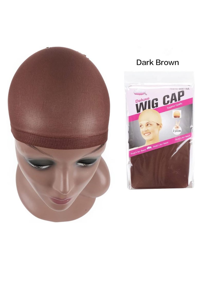 إستيل قبعات شعر مستعار 4 قطع قبعات نايلون بسط تخزين قبعات شعر مستعار قبعات شعر مستعار للنساء (بني غامق) - Image 2