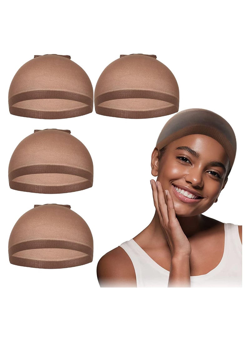 إستيل قبعات شعر مستعار 4 قطع قبعات نايلون بسط تخزين قبعات شعر مستعار قبعات شعر مستعار للنساء (بني غامق) - Image 1