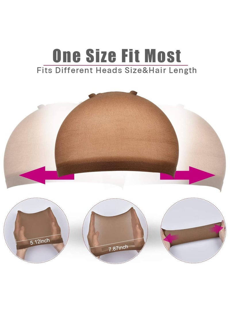 إستيل قبعات شعر مستعار 4 قطع قبعات نايلون بسط تخزين قبعات شعر مستعار قبعات شعر مستعار للنساء (بني غامق) - Image 4