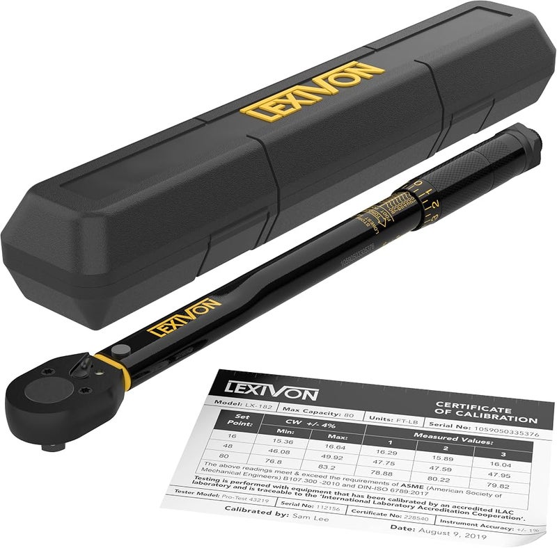 LEXIVON 3/8-Inch Drive Click Torque Wrench 10~80 Ft-Lb/13.6~108.5 Nm (LX-182), black - Image 1
