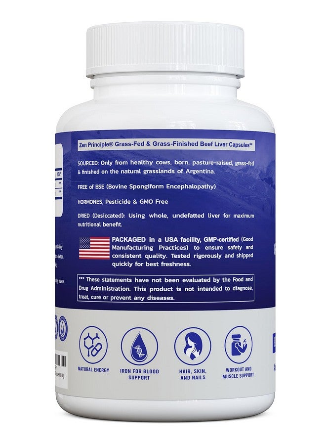 Zen Principle Beef Liver Supplement Grass-Fed, Pasture-Raised Cows. Desiccated Liver Supplement, No Hormones or GMO. Natural Energy from Iron, Protein, Vitamins. 2-Pack, 360 Capsules. - Image 3