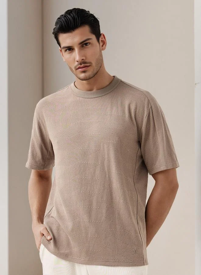 ADOT by Splash Jacquard Textured Crew Neck T-shirt