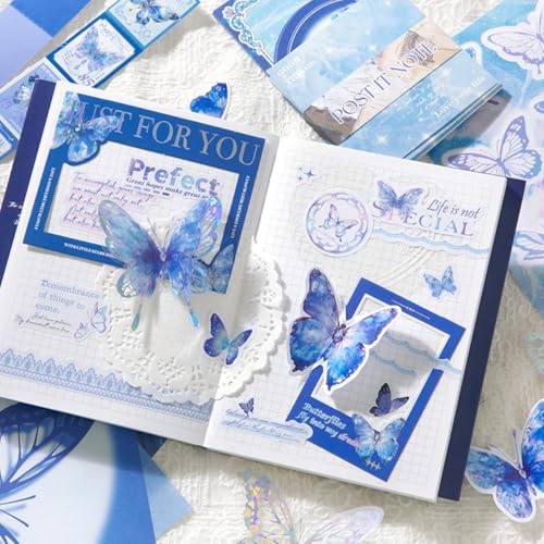 Mluffy Blue Butterfly Aesthetic journaling kit, Scrapbook Journal Set, DIY Paper Stickers Craft Kits for Journal kit, Aesthetic Sticker, Scrap Book and Notebook Collage (Blue Butterfly) - Image 4