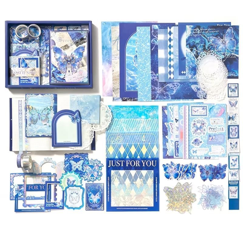 Mluffy Blue Butterfly Aesthetic journaling kit, Scrapbook Journal Set, DIY Paper Stickers Craft Kits for Journal kit, Aesthetic Sticker, Scrap Book and Notebook Collage (Blue Butterfly) - Image 2