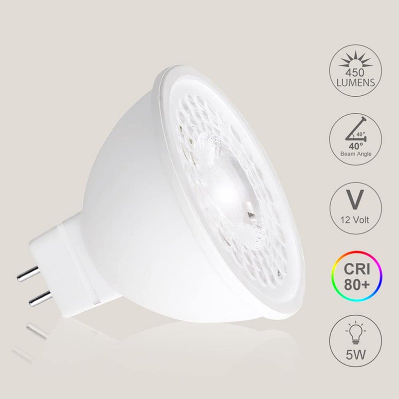 FTL مصباح LED FTL MR16 12V بديل هالوجين 50W قاعدة دبوس GU5.3 5W 5000K ضوء النهار غير قابل للتعتيم للإضاءة الخارجية وإضاءة المسار، عبوة 6 - Image 4