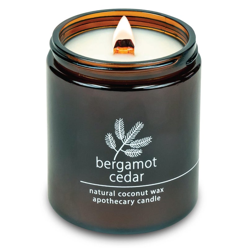 Hemlock Park Crackling Wood Wick Candle Handcrafted with Natural Coconut Wax (Standard 8 oz, Bergamot Cedar) - Image 1