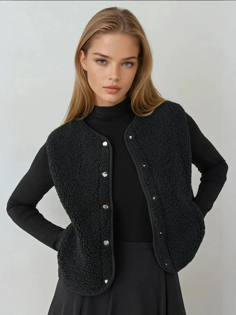 هيكاب سترة بدون أكمام بياقة دائرية بنقوش