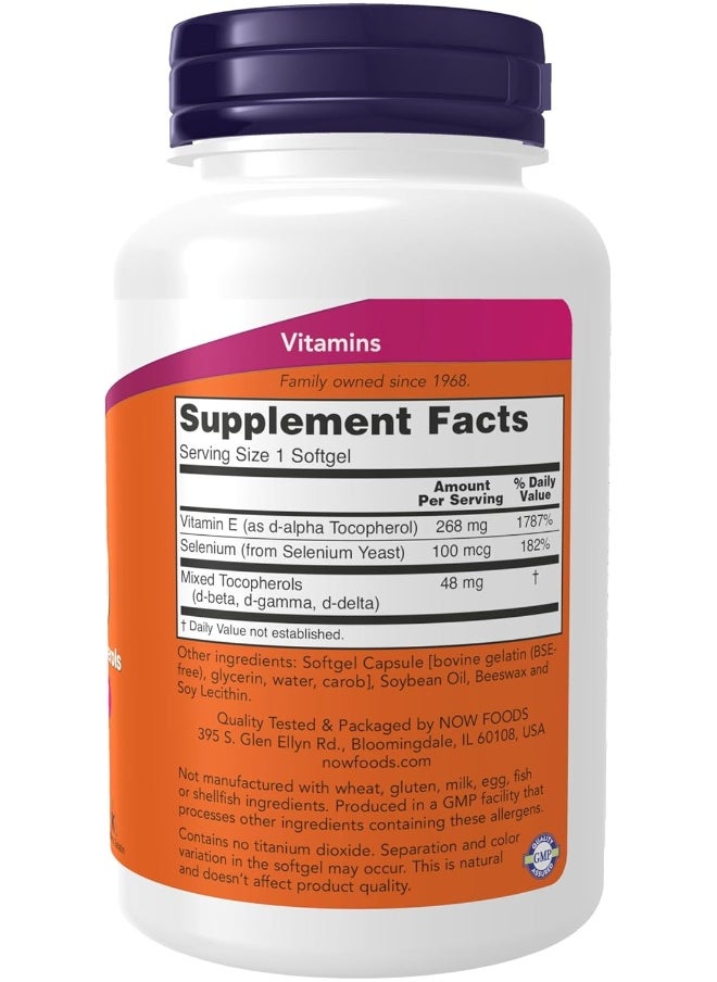 now - Foods Vitamin E-400Iu With Mixed Tocopherols Plus 100Mcg Selenium 100 Softgels - Image 1