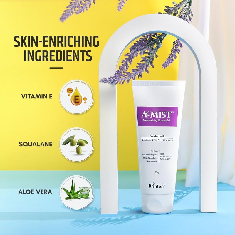Brinton Brinton AcMist Vitamin E  Aloe Vera Based Moisturizing Cream Gel for Acne Prone and Oily Skin  Oil Free Quick Absorbing  Lightweight  50 g x Pack of 4 - Image 4