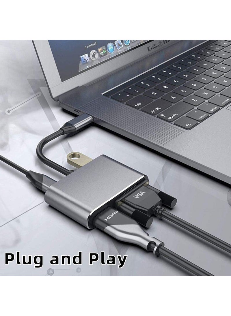 ماركة غير محددة محول USB C إلى VGA و HDMI 4 في 1 – منفذ HDMI 4K، VGA، USB 3.0، شحن PD عبر USB C  - Image 3