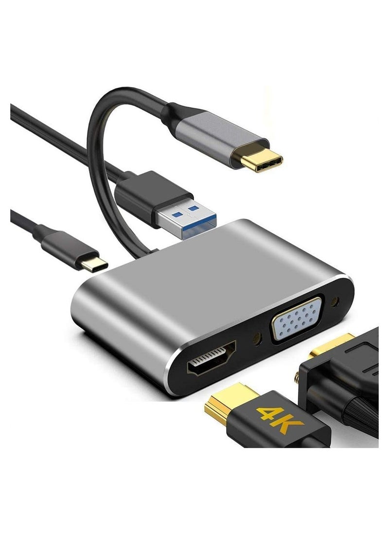 ماركة غير محددة محول USB C إلى VGA و HDMI 4 في 1 – منفذ HDMI 4K، VGA، USB 3.0، شحن PD عبر USB C  - Image 1