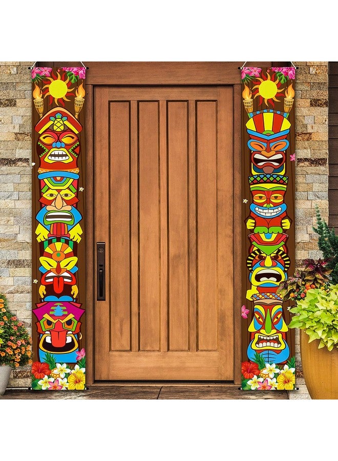 Frienda Hawaiian Luau Party Decoration Supplies Titk Banner Tiki Totem Door Sign for Hawaii Tropical Decoration Aloha Tropical Birthday Party Wall Hanging Decor Supplies - Image 1