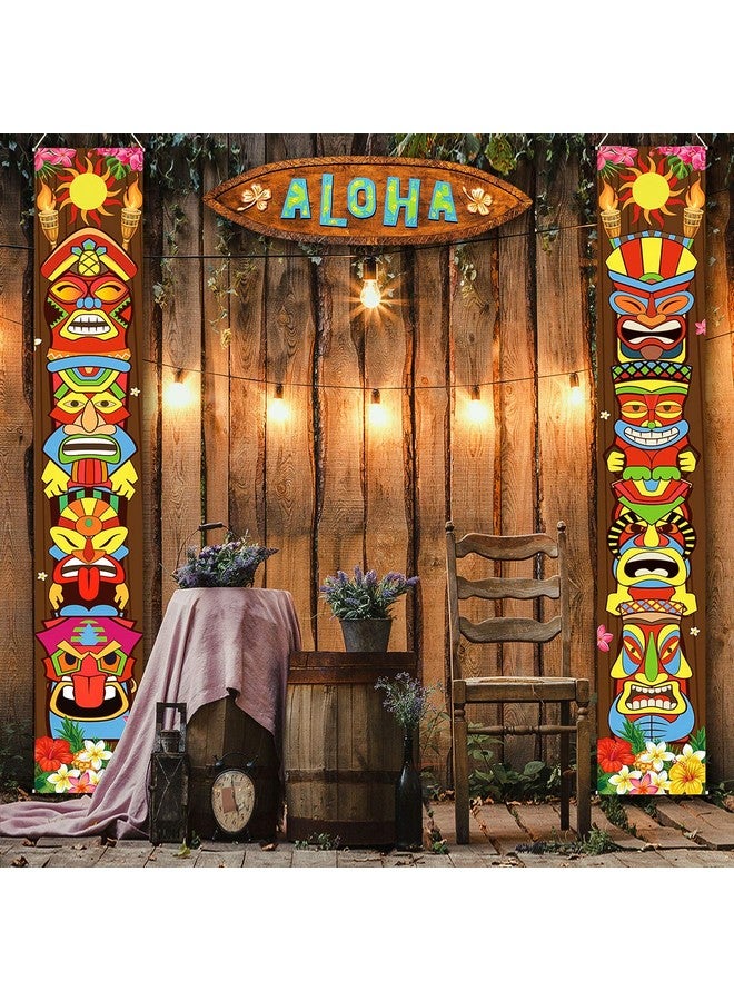 Frienda Hawaiian Luau Party Decoration Supplies Titk Banner Tiki Totem Door Sign for Hawaii Tropical Decoration Aloha Tropical Birthday Party Wall Hanging Decor Supplies - Image 2