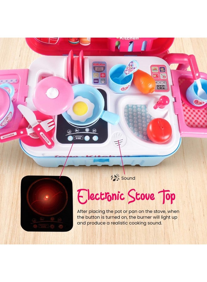 بيبي مجموعة مطبخ تظاهري 2 في 1 من بايبي للبنات، مجموعة طاهٍ صغير محمولة للعب التظاهري للأطفال، مجموعة مطبخ طبخ للعب الأدوار، ألعاب أطفال للبنات من سن 3 و4 و5 و6 سنوات - Image 5