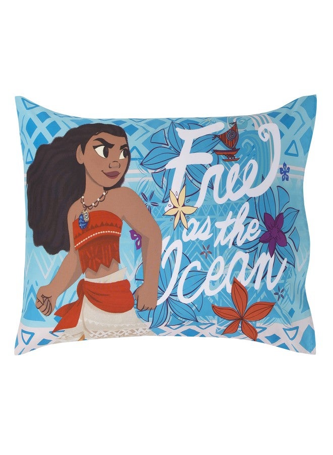 NoJo Disney Moana Free as The Ocean Aqua, Purple, Orange and White Tropical 4 Piece Toddler Bed Set - Comforter, Fitted Bottom Sheet, Flat Top Sheet, and Reversible Pillowcase - Image 5