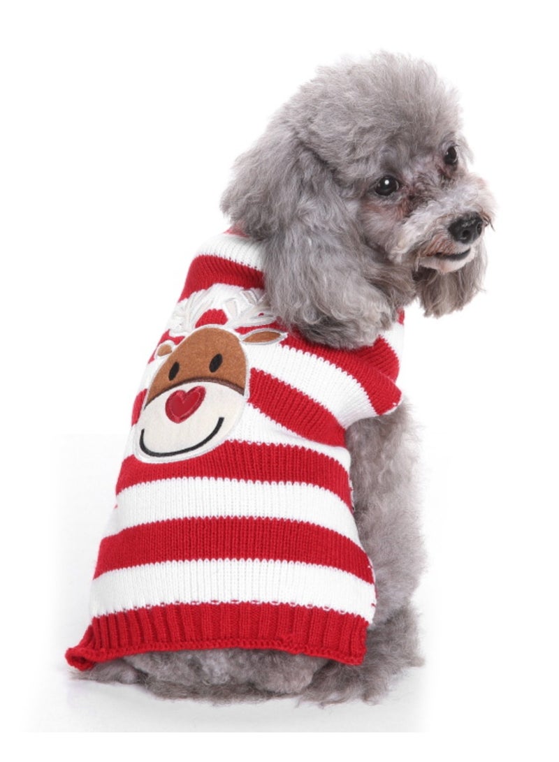 Dog Christmas Sweater Cute Striped Santa Xmas Dog Cat Outfit New Year Holiday Costumes Puppy Cat Sweater with Leash Hole for Small Medium Dogs Girl Boy Turtleneck Winter Warm Pet Clothes，Elk - Image 1
