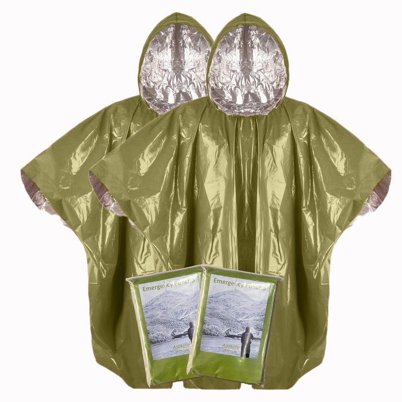 Vonctixe Thickened Emergency Rain Poncho with Mylar Blanket Liner, Heavy Duty Thermal Poncho Survival Blankets for Adult, Reusable Survival Ponchos Gear, Camping, Hiking, Outdoor-2PCS - Image 1