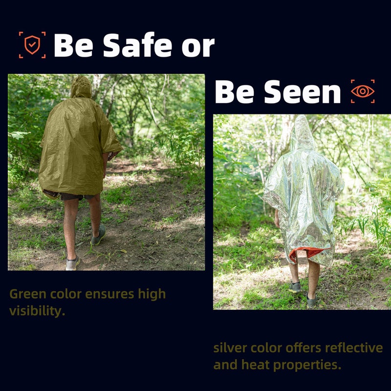 Vonctixe Thickened Emergency Rain Poncho with Mylar Blanket Liner, Heavy Duty Thermal Poncho Survival Blankets for Adult, Reusable Survival Ponchos Gear, Camping, Hiking, Outdoor-2PCS - Image 4