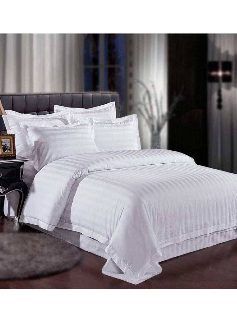 Eworld Premium Striped Duvet Set All Season – 6-Pieces set White | King Size 220x240 cm | Ultra-Soft, Wrinkle-Resistant & Made in Dubai | Includes Duvet Cover, Fitted Sheet ( 200x200 cm ) & 4 Pillow Covers ( 50x70 cm ) - Image 5