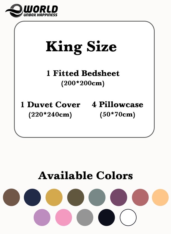 Eworld Premium Striped Duvet Set All Season – 6-Pieces set White | King Size 220x240 cm | Ultra-Soft, Wrinkle-Resistant & Made in Dubai | Includes Duvet Cover, Fitted Sheet ( 200x200 cm ) & 4 Pillow Covers ( 50x70 cm ) - Image 2