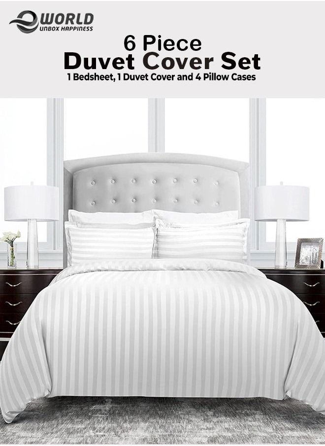 Eworld 6 Piece Premium Duvet All Season Comforter set Quilt Bedding, Microfibre Super Soft Insert White Single King Size bed 200x200 Cm  - Image 1