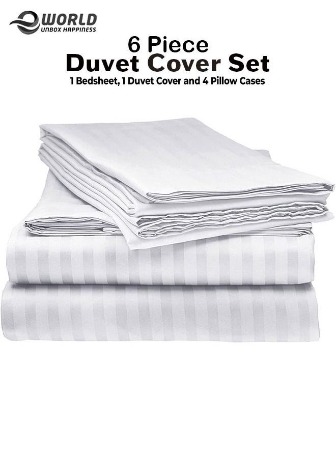 Eworld 6 Piece Premium Duvet All Season Comforter set Quilt Bedding, Microfibre Super Soft Insert White Single King Size bed 200x200 Cm  - Image 2