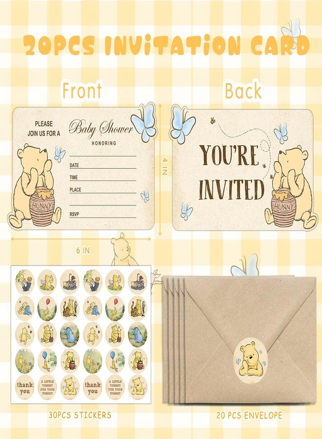 ALodr Winnie Baby Shower, Winnie Baby Shower Invitations, Winnie Invitations with Envelopes and Stickers, Winnie Birthday Party Invitations, Winnie Baby Shower Invitations Card Party Decorations Pack of 20 - Image 2