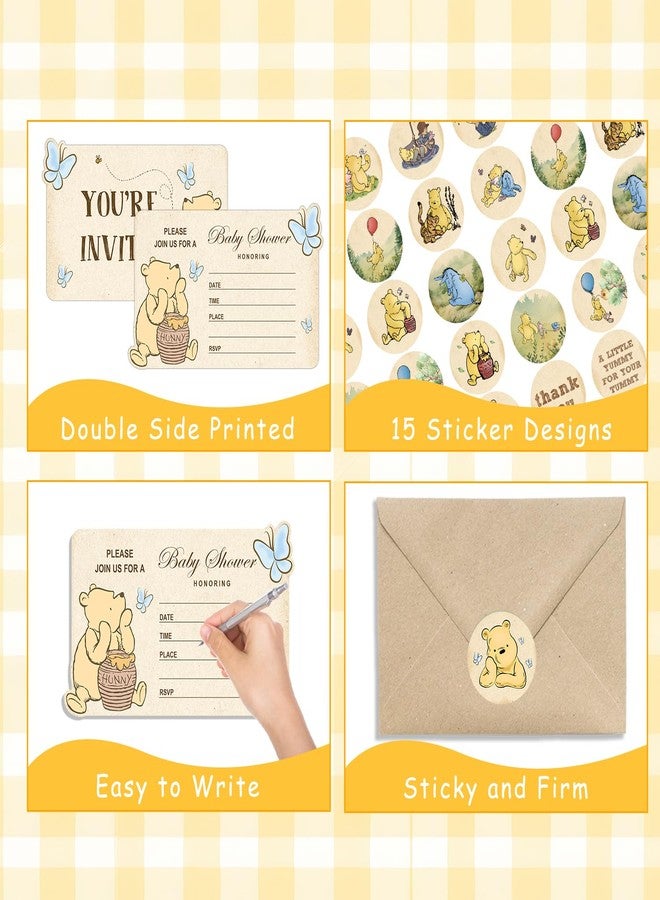 ALodr Winnie Baby Shower, Winnie Baby Shower Invitations, Winnie Invitations with Envelopes and Stickers, Winnie Birthday Party Invitations, Winnie Baby Shower Invitations Card Party Decorations Pack of 20 - Image 3