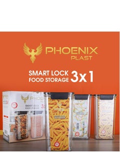 Phoenix Acrylic Refrigerator Food Container,Food box Set of3 Pieces with Airtight Lock - Clear Silicone Sides -3 * 1700ml Black  - Image 1