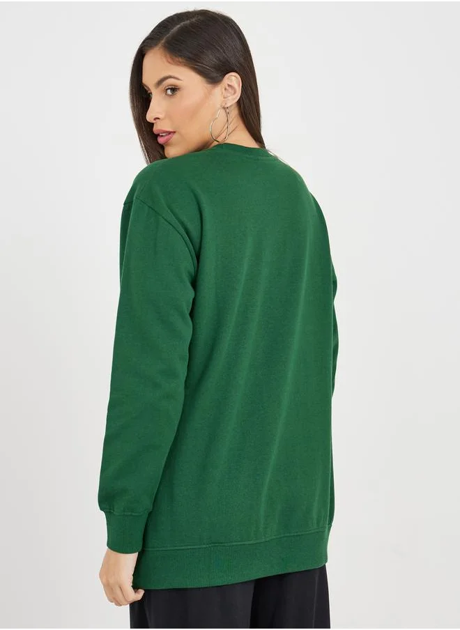 Styli Regular Fit Longline Slogan Sweatshirt