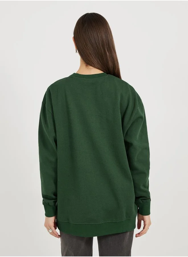 Styli Regular Fit Longline Slogan Sweatshirt